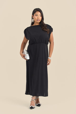 Plus Size Statement Shoulder Pad Midi Dress