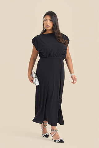 Plus Size Statement Shoulder Pad Midi Dress