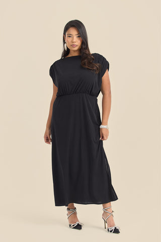 Plus Size Statement Shoulder Pad Midi Dress