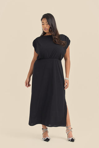 Plus Size Statement Shoulder Pad Midi Dress