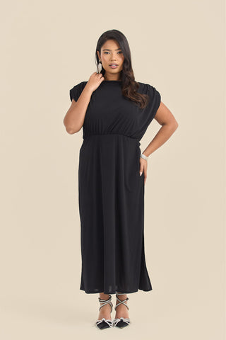 Plus Size Statement Shoulder Pad Midi Dress