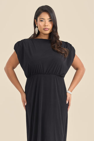 Plus Size Statement Shoulder Pad Midi Dress