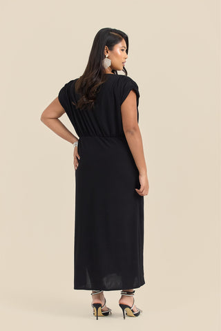 Plus Size Statement Shoulder Pad Midi Dress