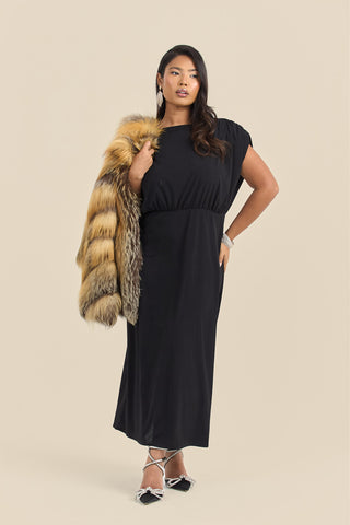 Plus Size Statement Shoulder Pad Midi Dress