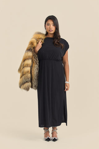 Plus Size Statement Shoulder Pad Midi Dress