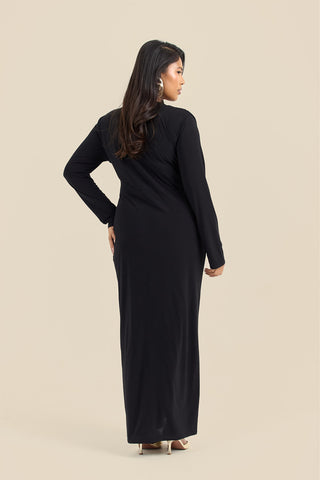 Curve Noelle Draped Front Black Double Layer Maxi Dress