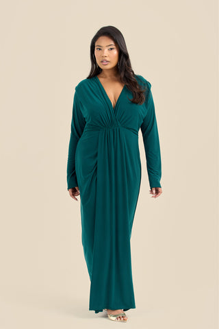 Curve Noelle Draped Front Emerald Double Layer Maxi Dress