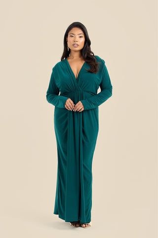 Curve Noelle Draped Front Emerald Double Layer Maxi Dress