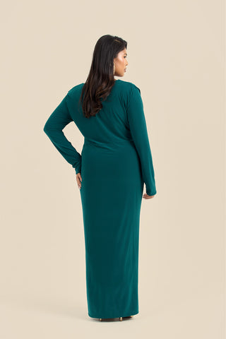 Curve Noelle Draped Front Emerald Double Layer Maxi Dress