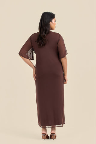 Plus Size Ruched Angel Sleeve Midi Dress