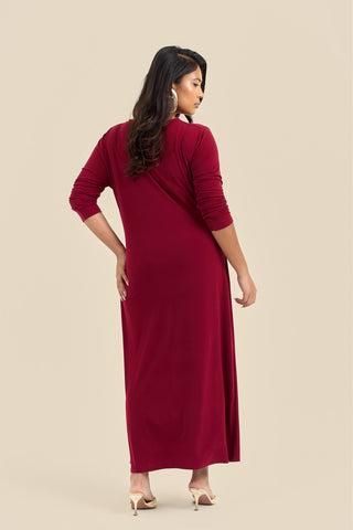 Plus Size Ruffle Side Burgundy Midi Dress