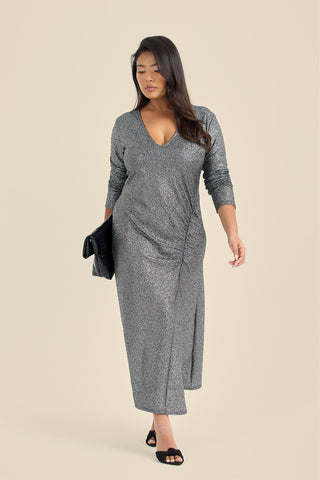 Plus Size Plunge Ruched Side Midaxi Dress