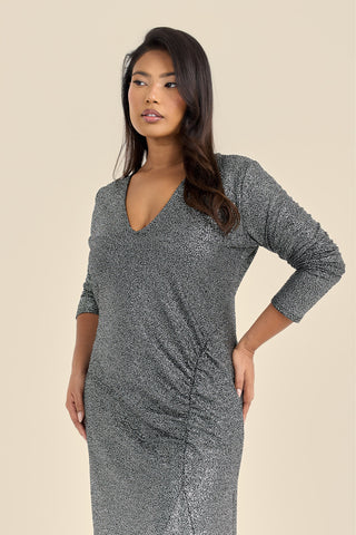 Plus Size Plunge Ruched Side Midaxi Dress