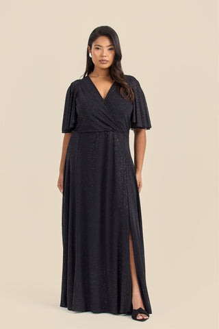 Plus Size Metallic Glitter Angel Sleeve Maxi Dress