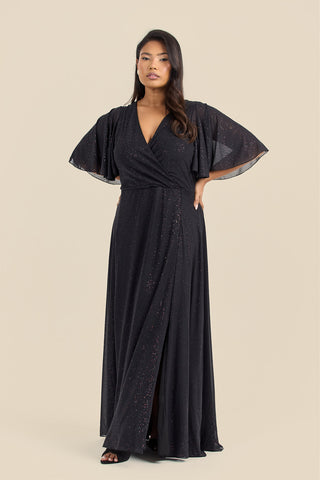 Plus Size Metallic Glitter Angel Sleeve Maxi Dress