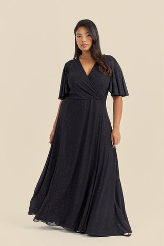 Plus Size Metallic Glitter Angel Sleeve Maxi Dress