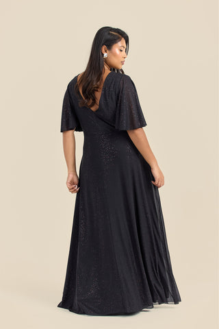 Plus Size Metallic Glitter Angel Sleeve Maxi Dress