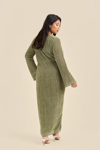 Curve Metallic Gold Pleated Twist Front Midi Dress