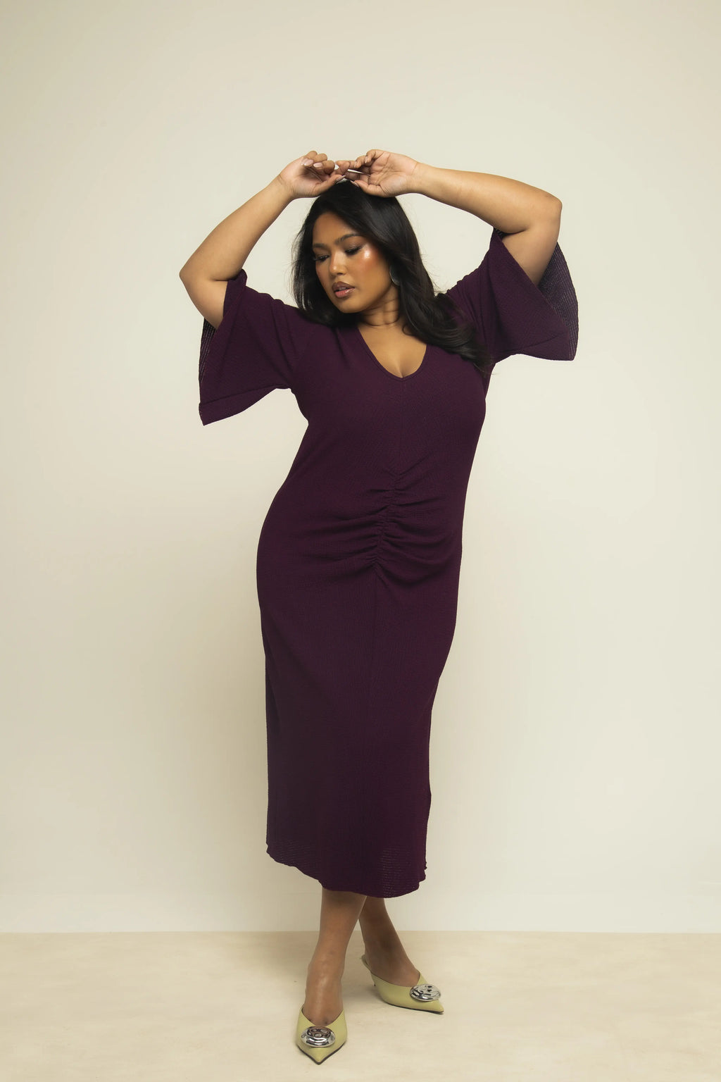 Curve Gingham And Floral Mixed Print Flutter Sleeve Midi Dress main image 1