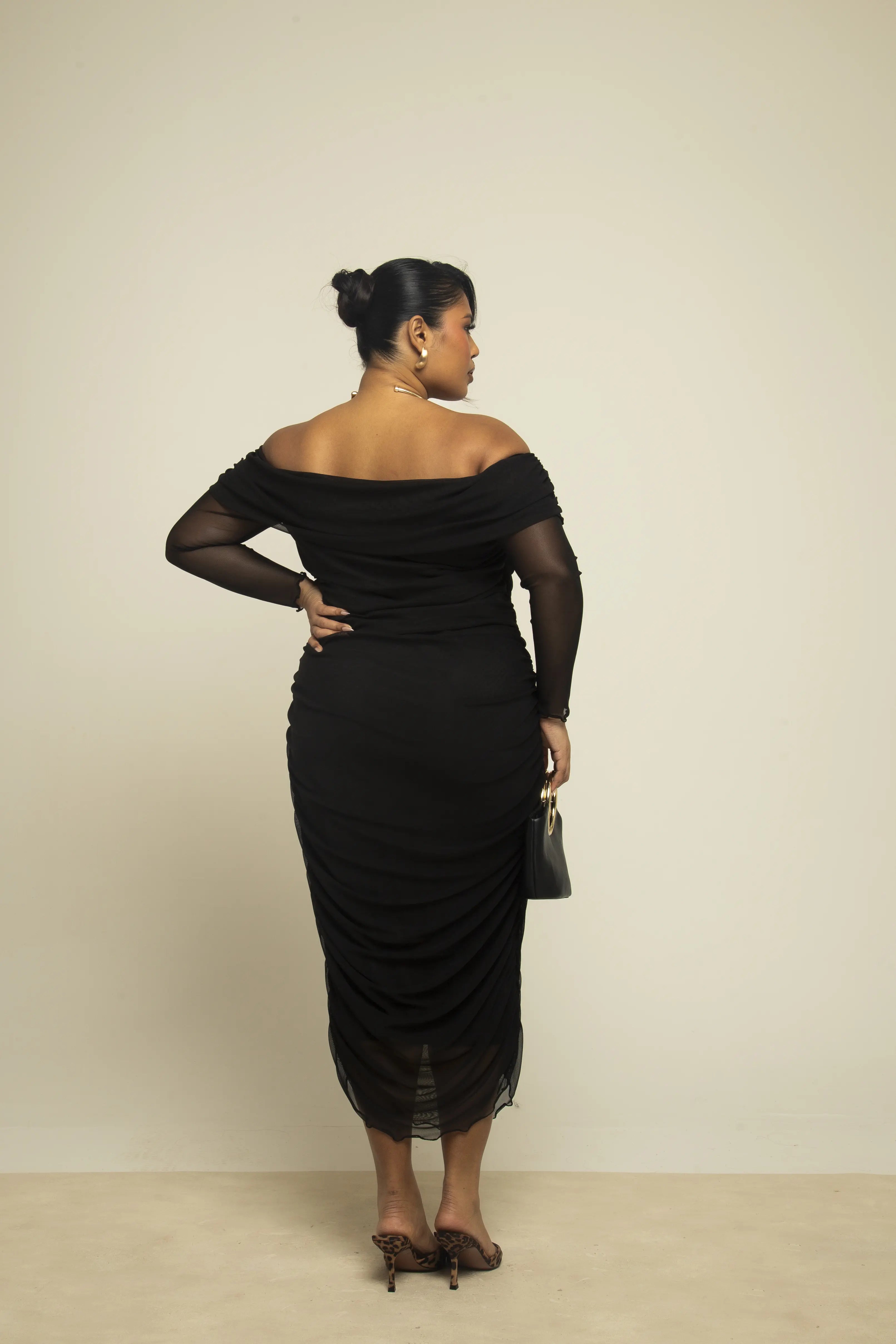 Plus Size Black Long Sleeve Bardot Ruched Midaxi Dress Fashion//SZN Plus Size Black Long Sleeve Bardot Ruched Midaxi Dress Fashion//SZN