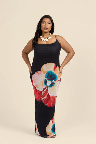 Curve Strappy Mesh Maxi Dress in Statement Floral Print