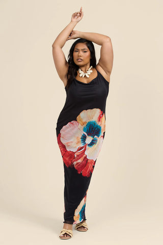 Curve Strappy Mesh Maxi Dress in Statement Floral Print