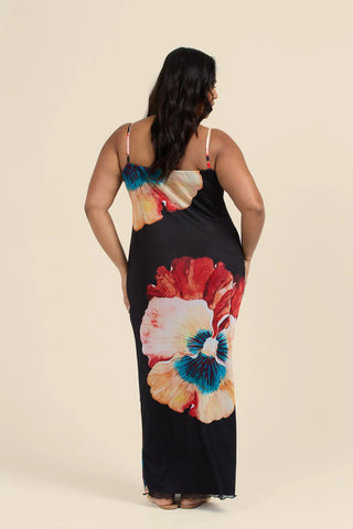 Curve Strappy Mesh Maxi Dress in Statement Floral Print