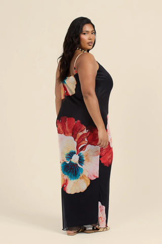 Curve Strappy Mesh Maxi Dress in Statement Floral Print