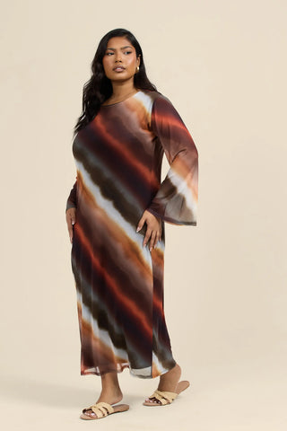 Curve flare sleeve loose fit midi dress in Ombre stripe print