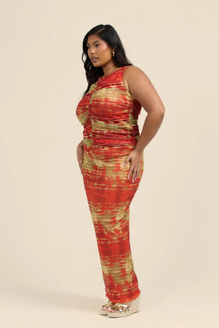 Curve Mesh maxi skirt in tye dye