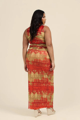 Curve Mesh maxi skirt in tye dye