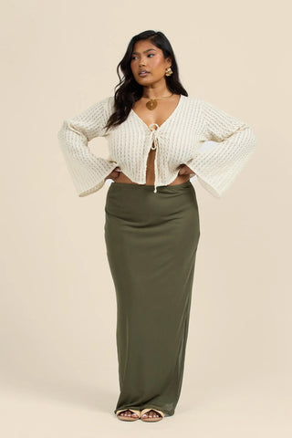 Curve Mesh straight fit maxi skirt in khaki