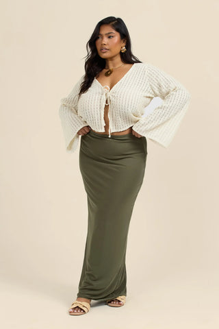 Curve Mesh straight fit maxi skirt in khaki