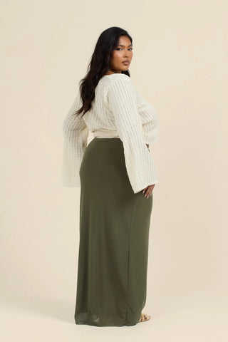 Curve Mesh straight fit maxi skirt in khaki