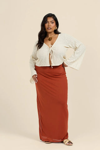 Curve Mesh straight fit maxi skirt in rust