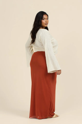 Curve Mesh straight fit maxi skirt in rust
