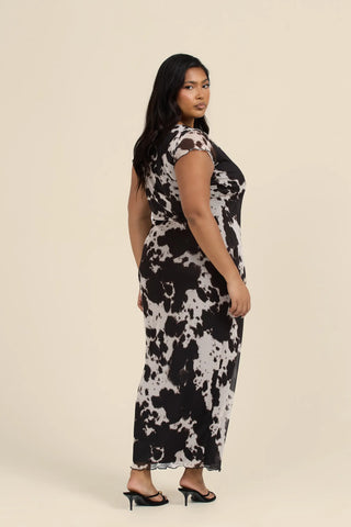 Curve short sleeve mesh cow print midaxi dress
