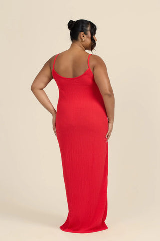 Curve Textured Crinkle Trapeze style maxi dress in Red