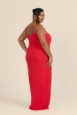 Curve Textured Crinkle Trapeze style maxi dress in Red