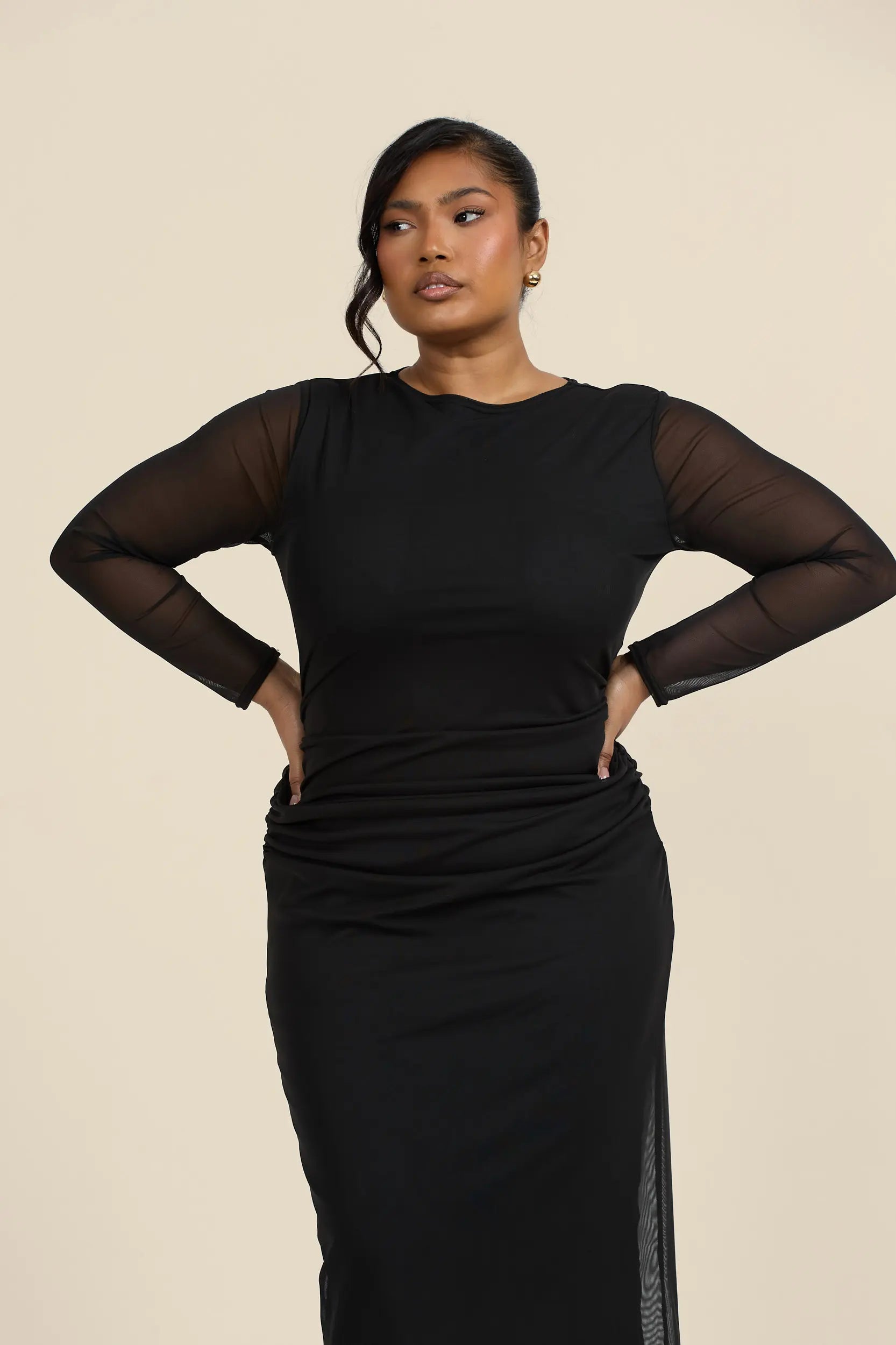 long sleeve midaxi dress formal Black Satin Back Crepe Long Sleeved Column Woven Midaxi Dress