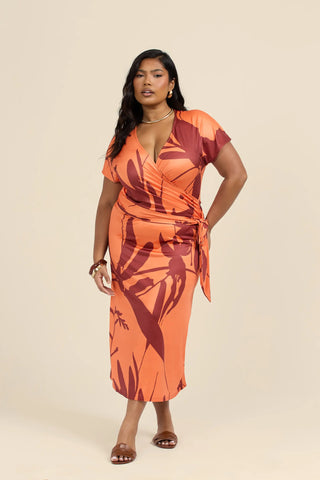 Curve Oversized Floral Wrap Jersey Midi Dress