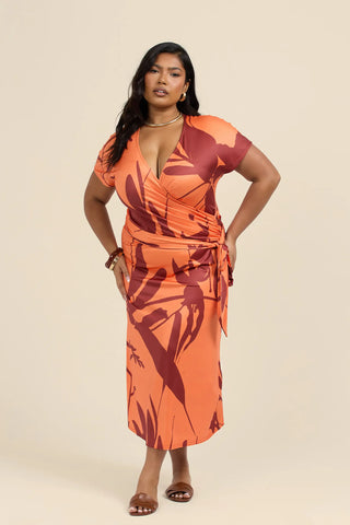 Curve Oversized Floral Wrap Jersey Midi Dress
