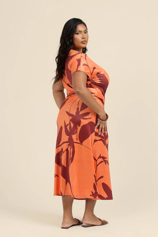 Curve Oversized Floral Wrap Jersey Midi Dress