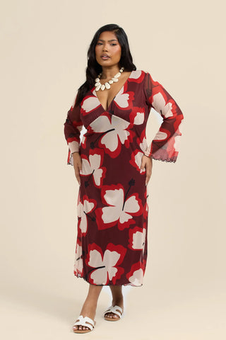 Curve Oversized Floral Flare Sleeve Midi Dress