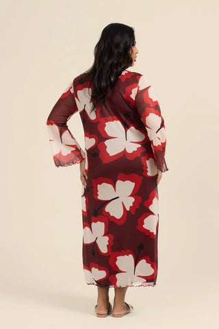 Curve Oversized Floral Flare Sleeve Midi Dress