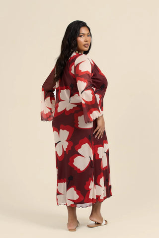 Curve Oversized Floral Flare Sleeve Midi Dress