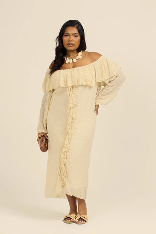 Curve Ruffle Bardot Textured Midaxi Dress