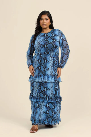 Curve Ruffle Snake Print Maxi Dress