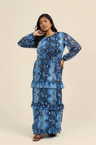Curve Ruffle Snake Print Maxi Dress