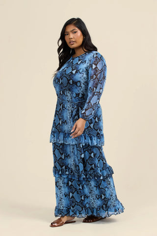 Curve Ruffle Snake Print Maxi Dress